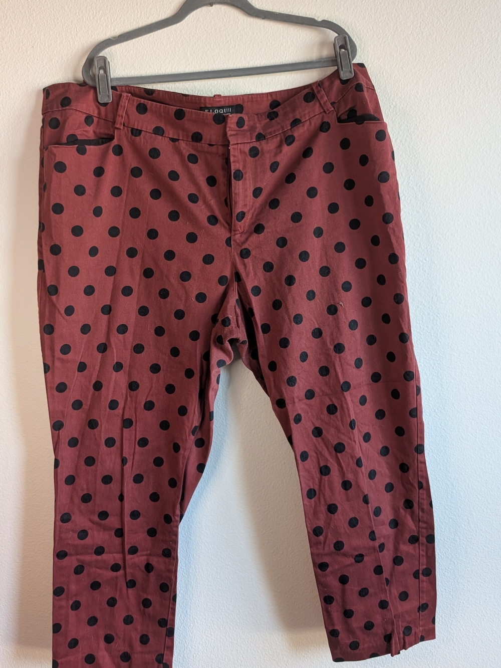 Polka Dot Slim Fit Women's Pants - Burgundy with Black Dots